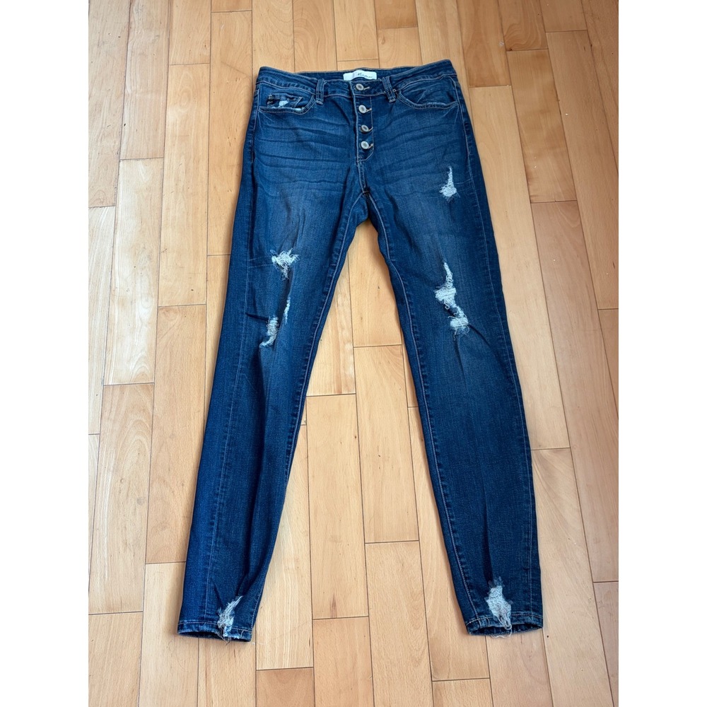 Kancan Skinny Jeans Womens 11/29 Dark Wash Distressed Button Fly KC6192D